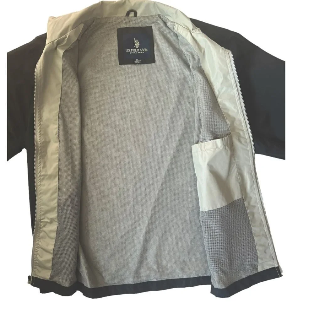 U.S. Polo Assn. Men’s Lightweight Windbreaker Black Tan Jacket sz XL